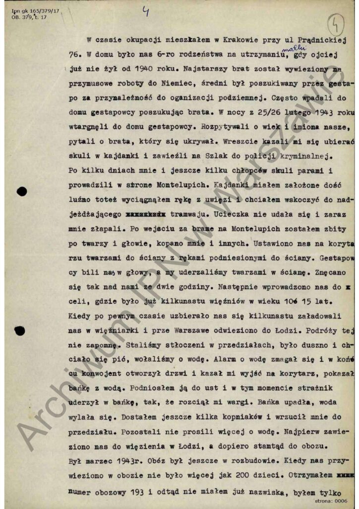 Maszynopis zawierający obozowe wspomnienia.