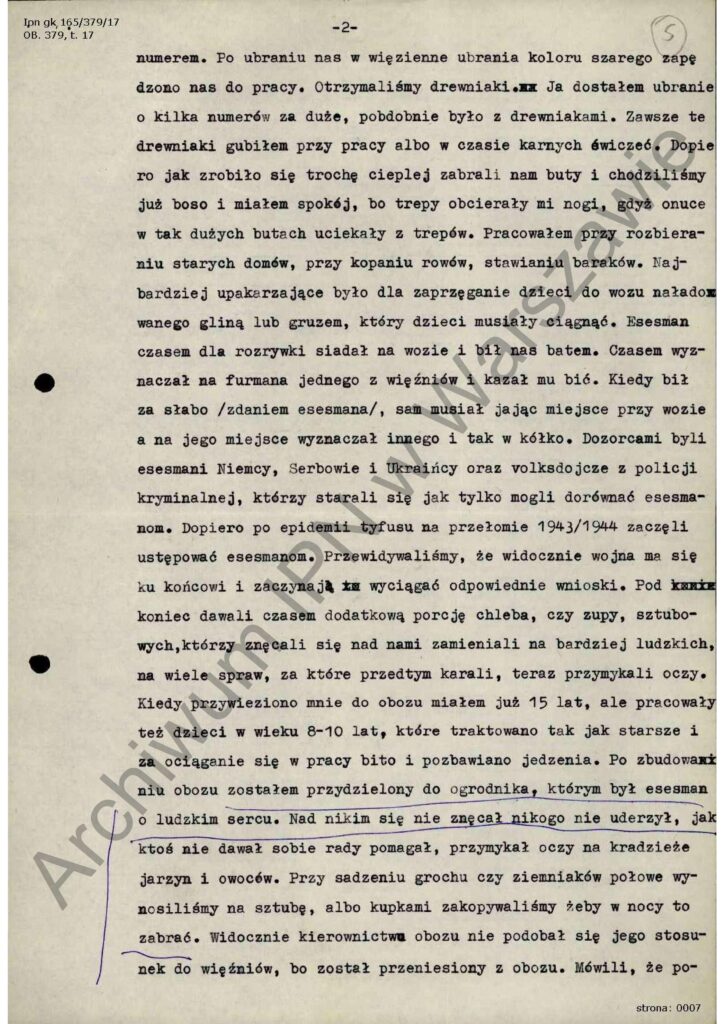 Maszynopis zawierający obozowe wspomnienia.