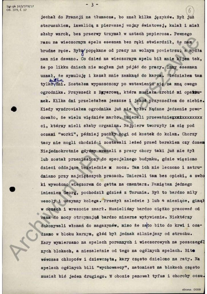 Maszynopis zawierający obozowe wspomnienia.